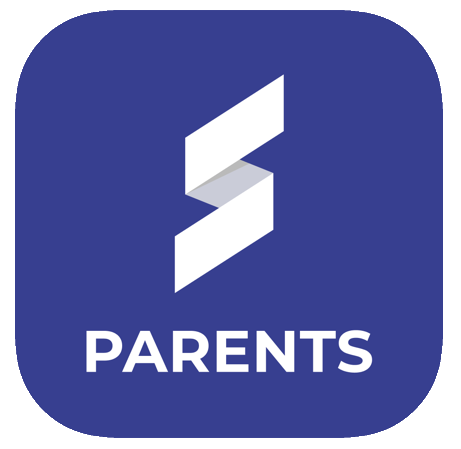 A blue square with white text and a letter s